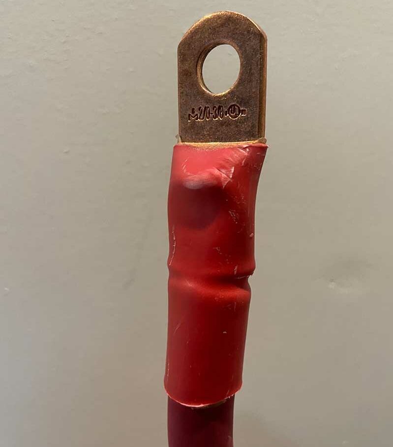 Lug terminal crimped onto 2/0 AWG battery cable