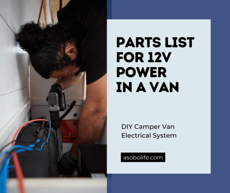 Man installing an electrical system in a camper van with a power drill