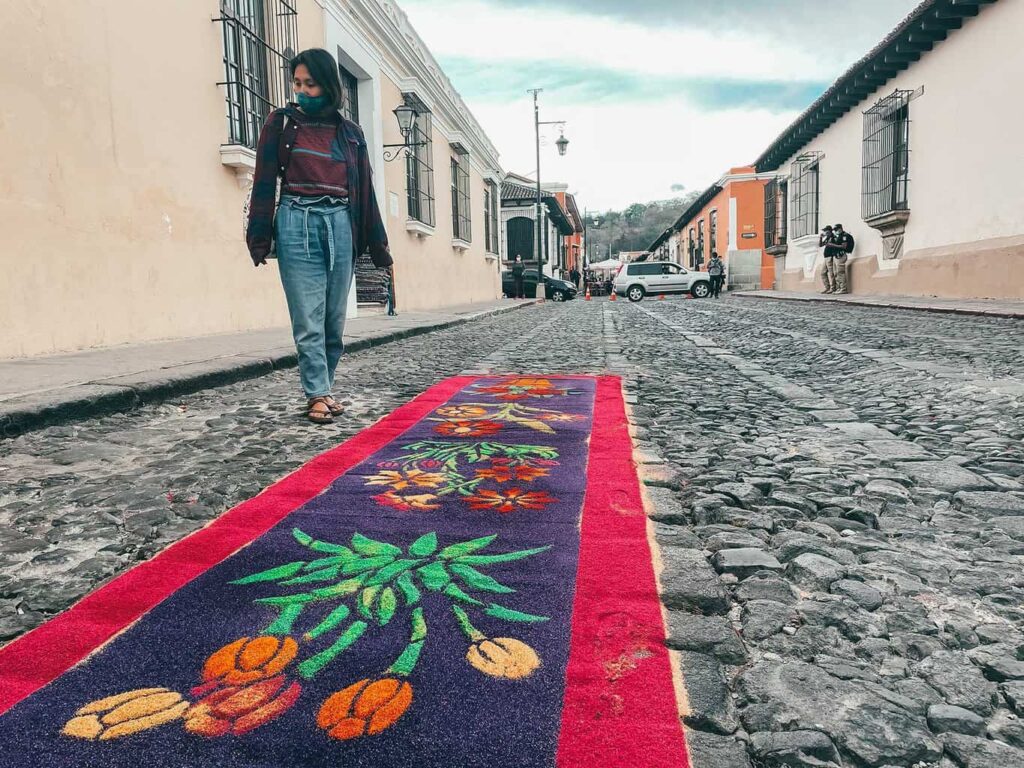 Alfombra on the streets in Antigua Guatemala during Semana Santa