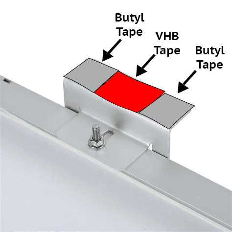 Applying butyl and VHB tape to feet of z-bracket mount