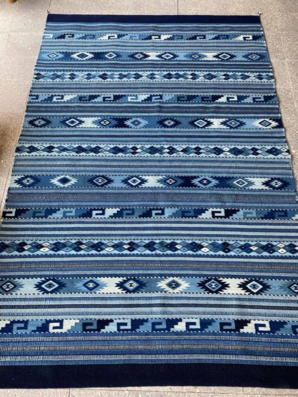 Mexican Rug From Oaxaca - Indigo Blue Color