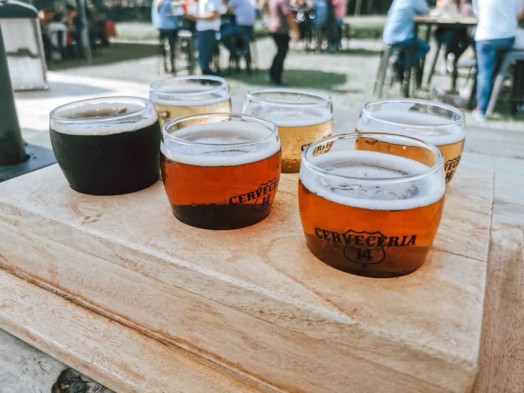 Beer Flight At Cevecerรญa 14 Brewery in Antigua