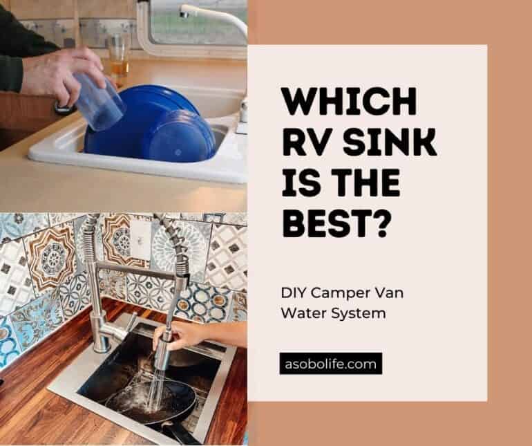 Two different RV sinks inside a camper van