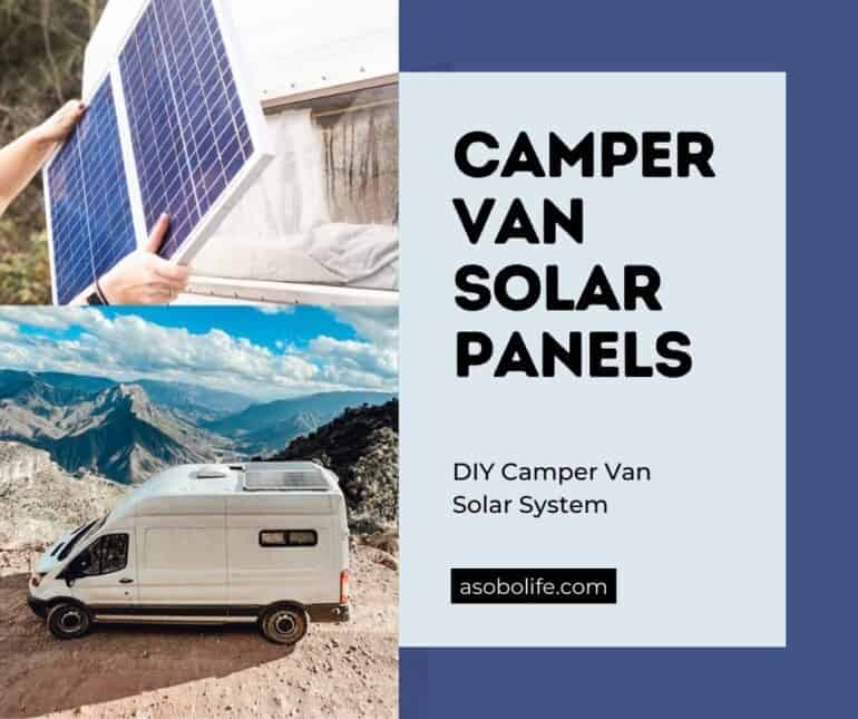 Camper van with two solar panels mounted on the roof