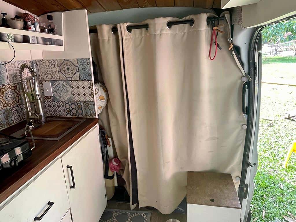 Blackout curtains in a camper van