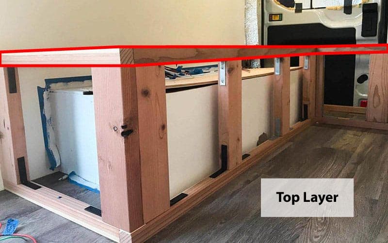 Adding the top layer to our camper van bed frame