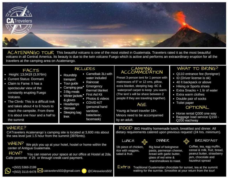 CA Travelers Acatenango Tour Brochure Page 1 - Tour Overview