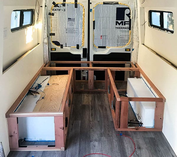 Completed camper bed frame