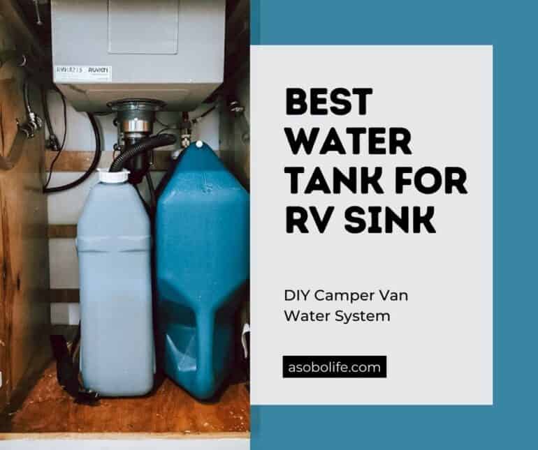 Two portable camper van water tanks underneath the sink