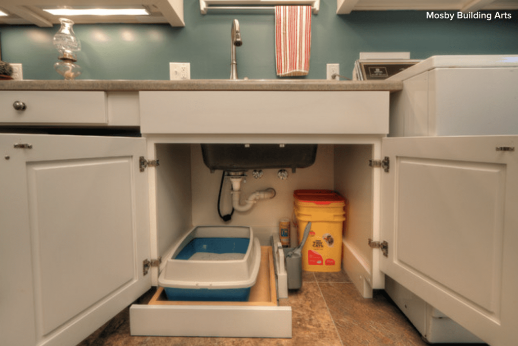 RV cat litter box located under the sink