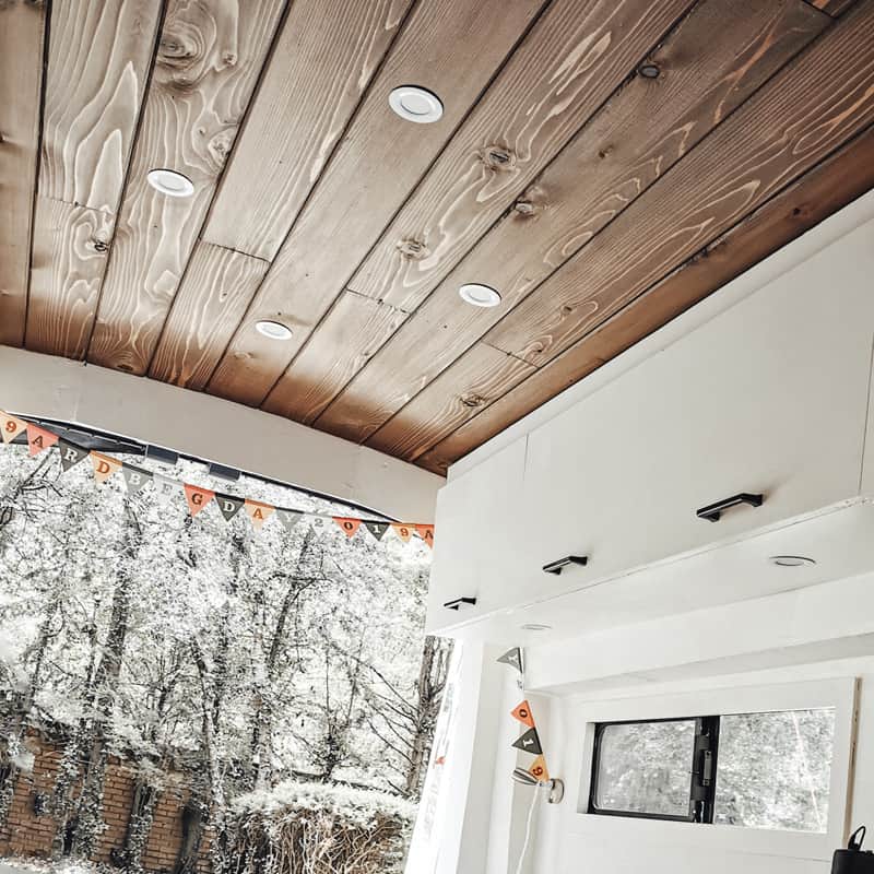 Installing Cedar Plank Camper Van Ceiling