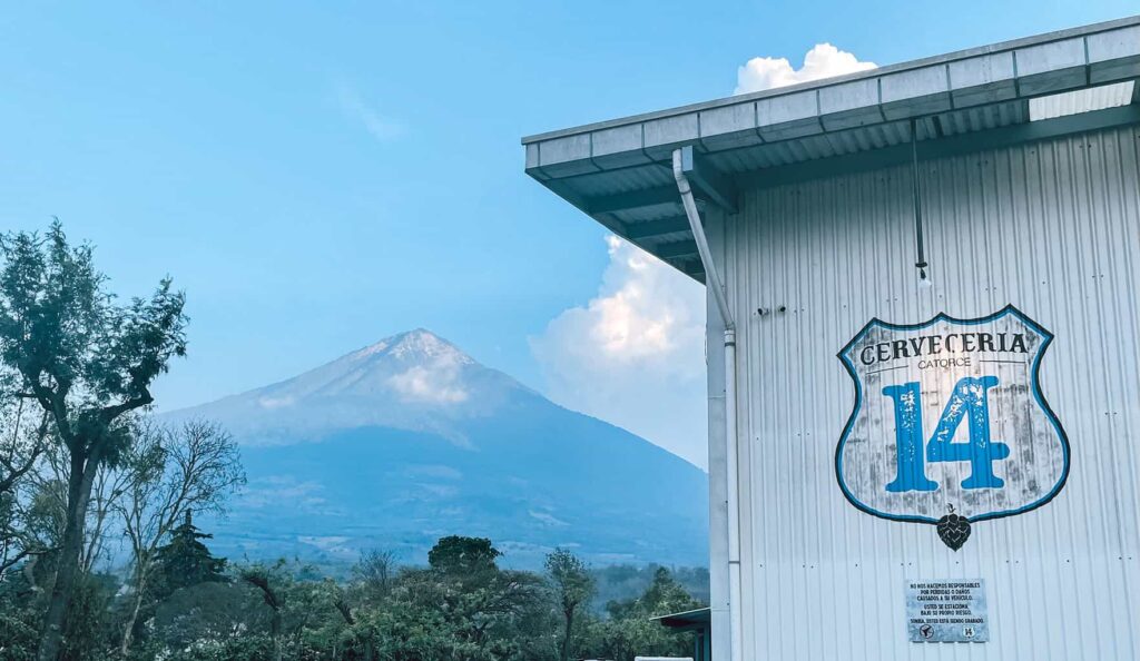 Front Entrance Of Cerveceria 14 With Volcan Agua In The Background