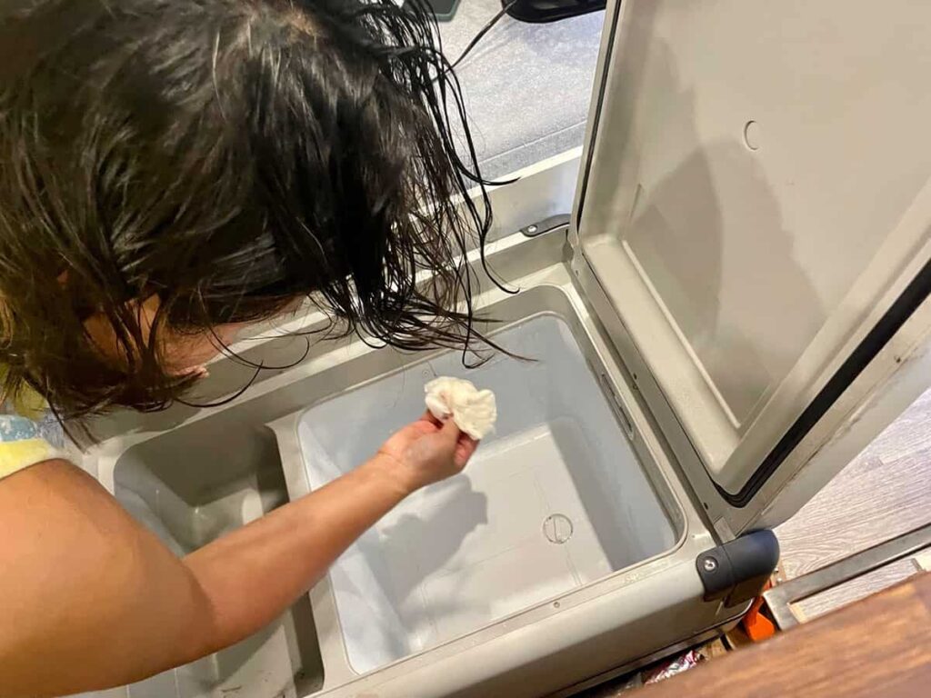 Wiping the inside of a Dometic 12V fridge