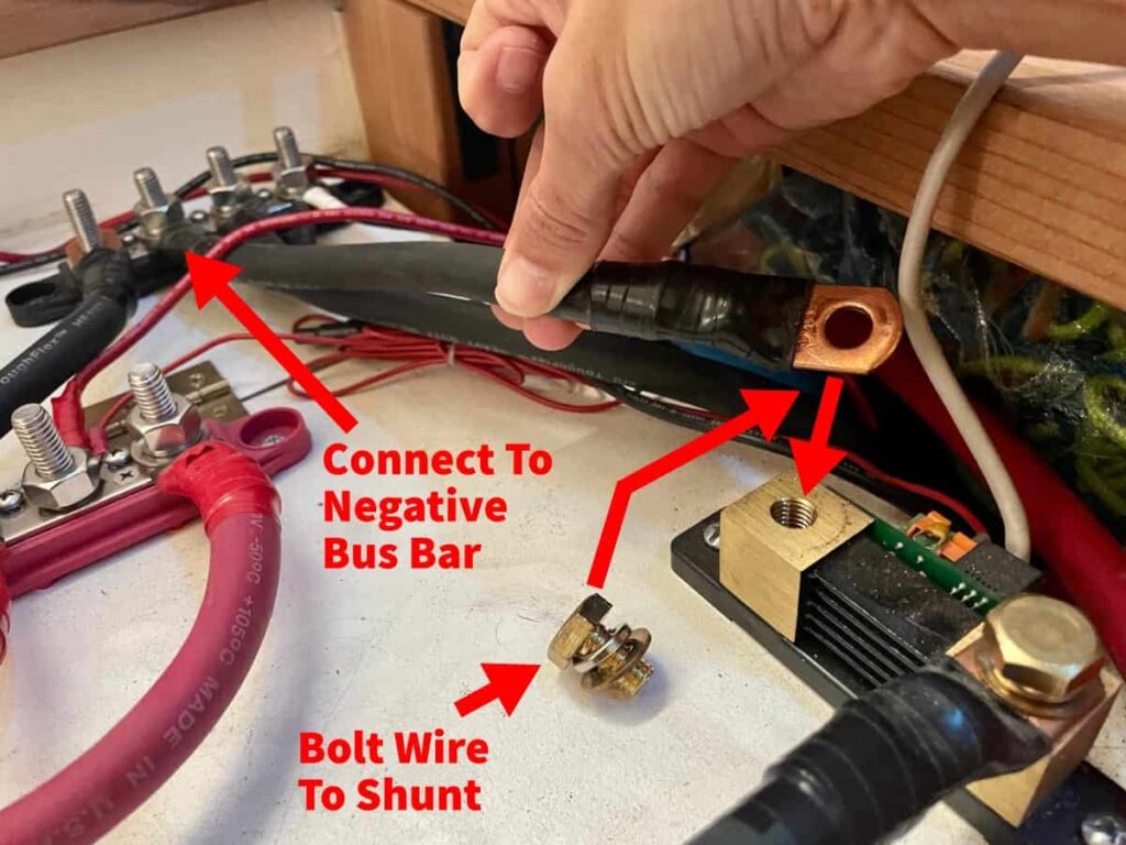 Connecting the battery monitor shunt to the bus bar
