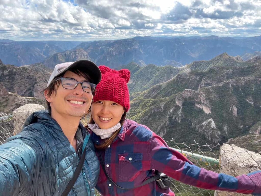 Eric and Yuko taking a selfie in front of Copper Canyon