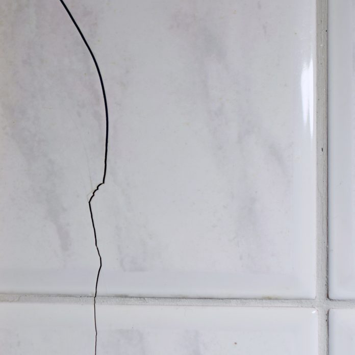 White porcelain tile with a crack