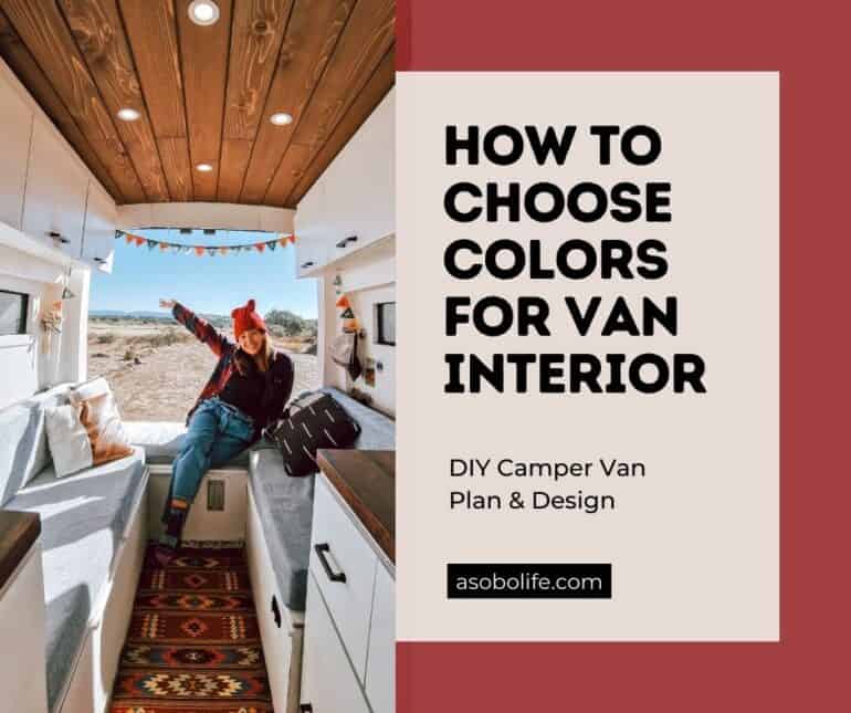 A woman sitting inside a camper van showing off the interior.