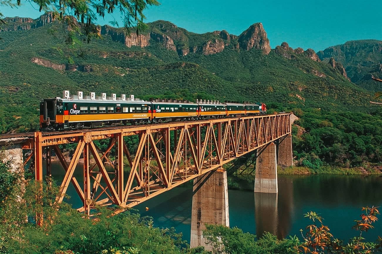El Chepe train crossing a bridge