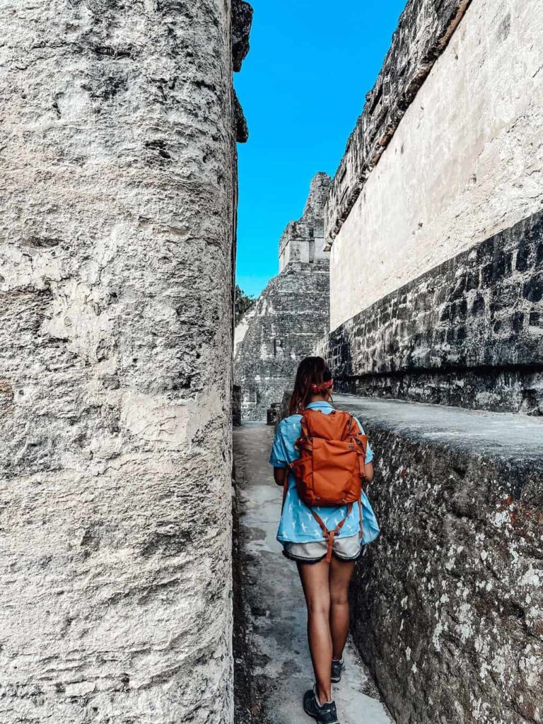 Yuko exploring the Tikal Ruins in Guatemala