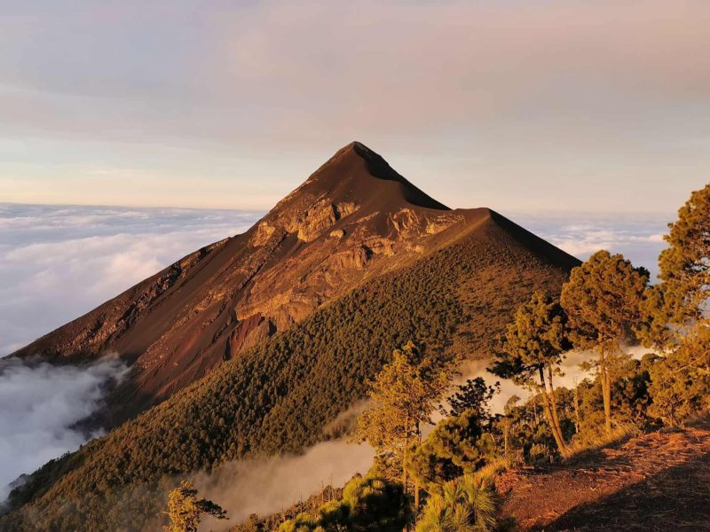 View of Fuego Volcano From Acatenango Basecamp At Sunrise