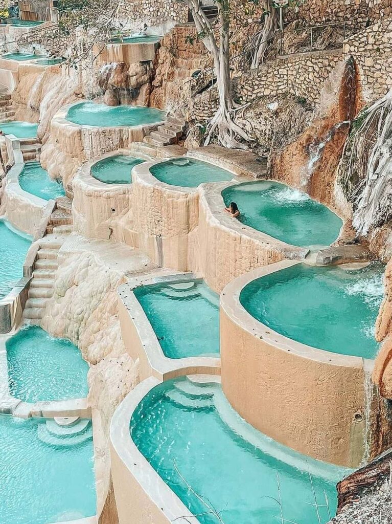 Yuko sitting in a hot pool at Las Grutas de Tolantongo in Mexico