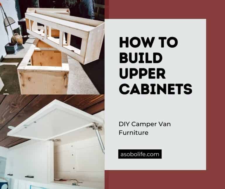 Overhead cabinets being constructed inside a camper van