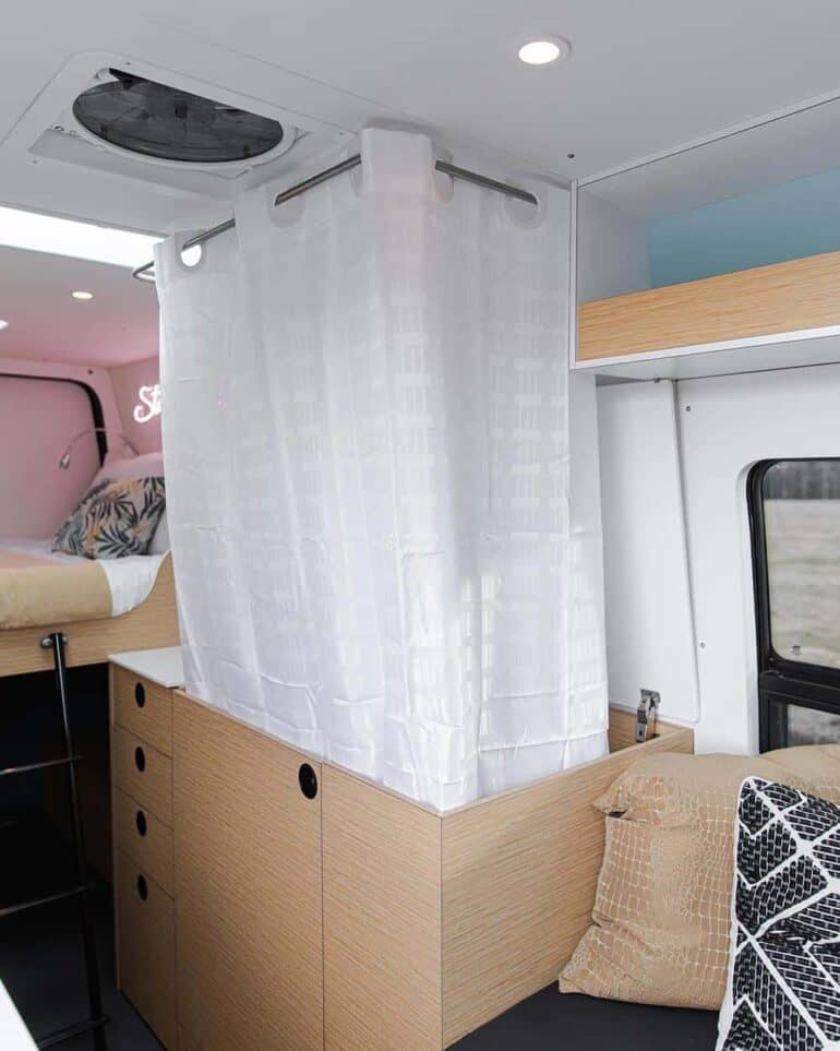 Shower stall in a van conversion