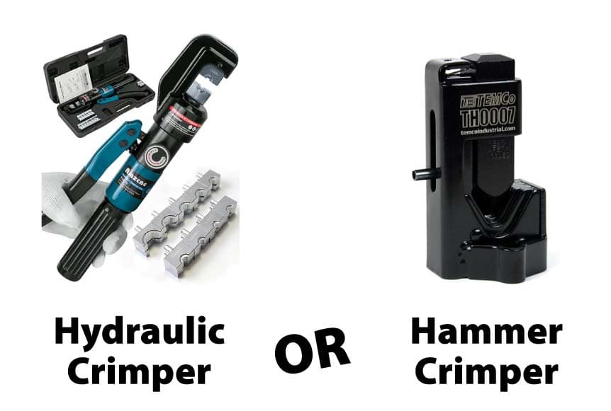 A hydraulic lug crimper and a hammer lug crimper
