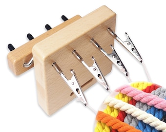 Fringe Twister with 4 Clips, Wood Cord Maker Tool for Quickly Twisting, Yarn Fringe Twister for Weaving, Tassel/Rope Making Machine