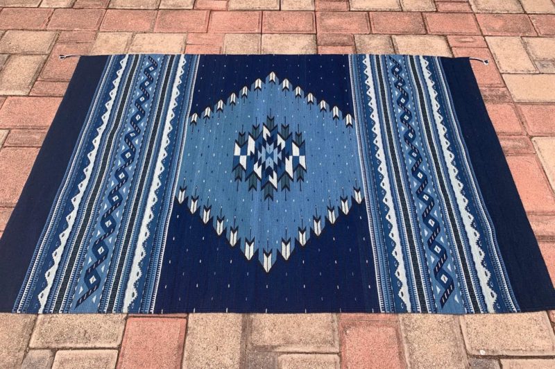 Indigo blue Oaxaca rug from Mexico - Zapotec Style