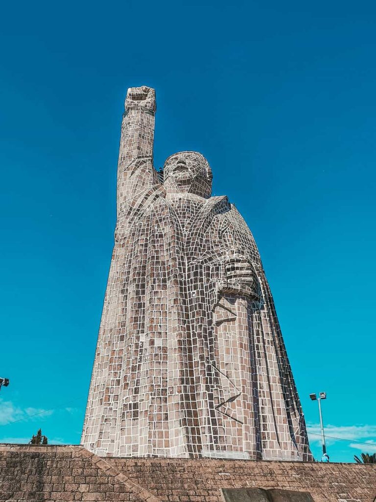 Looking at the Jose Maria Morelos lighthouse statue on Janitzio Island