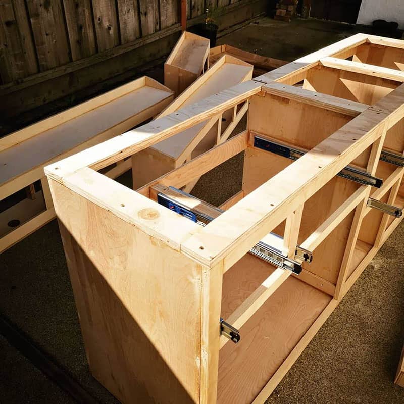 Adding a top frame to the DIY camper van kitchen counters