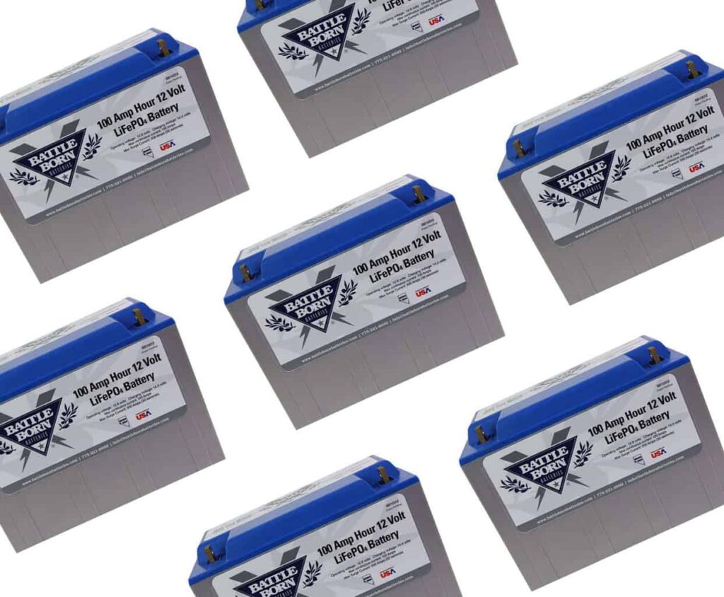 Seven lithium 12-volt batteries.