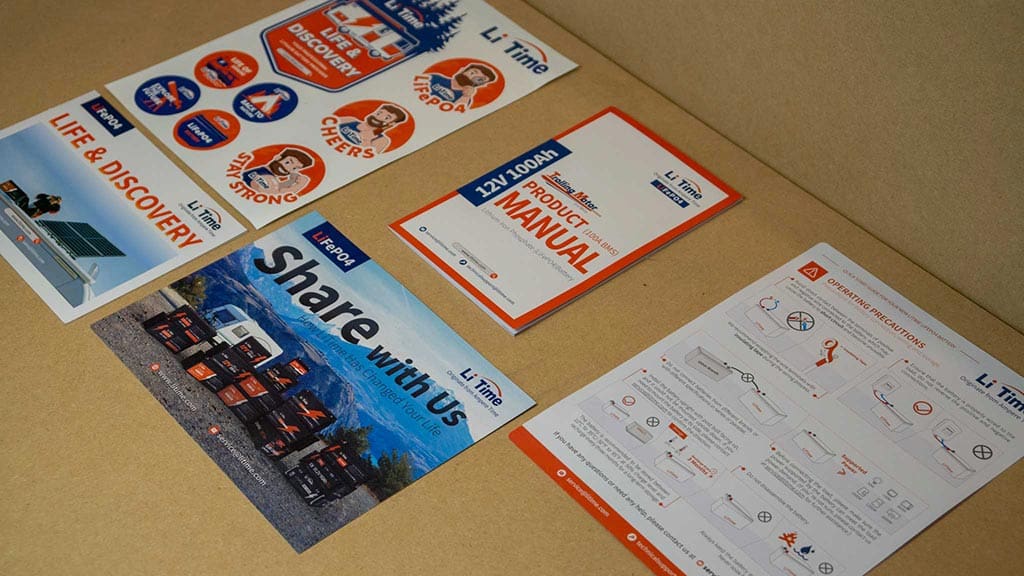 Instruction manuals and marketing material for LiTime lithium battery