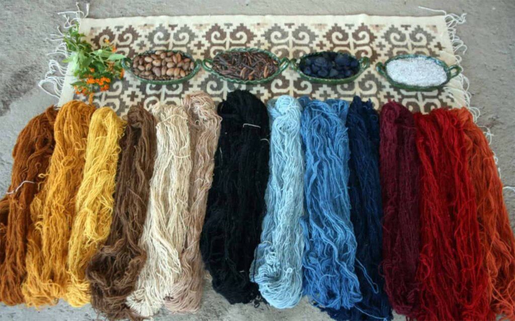 Examples of natural color dyes used to make Mexican rugs from Oaxaca