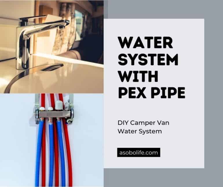 Faucet connected red and blue PEX plumbing pipes