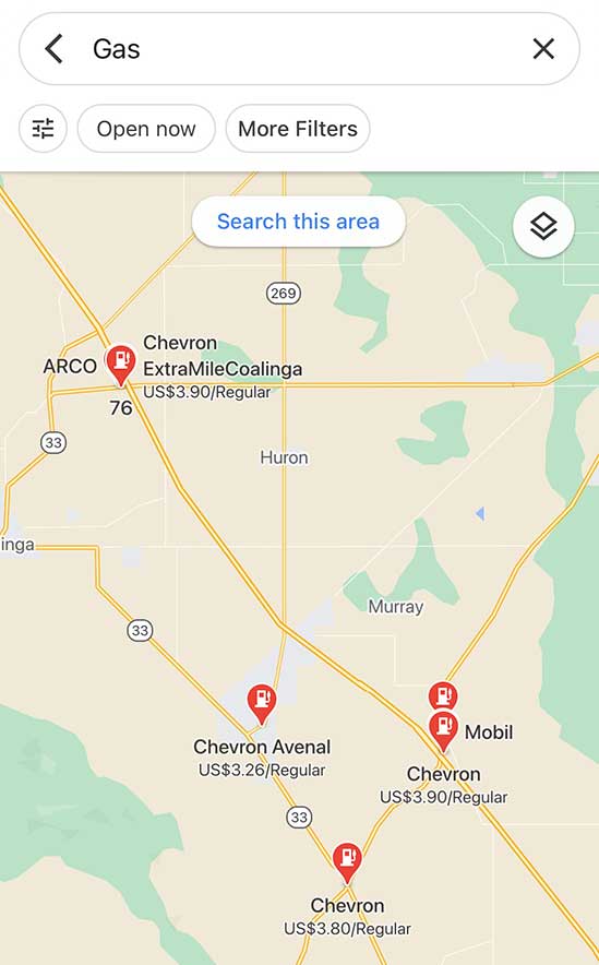 Reducing Van Life Expenses - Google Maps Gas Search Results