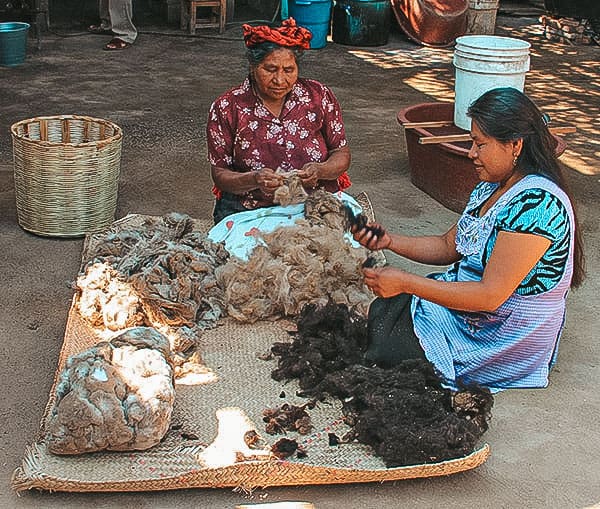 Separating wool by color to make Oaxaca rugs
