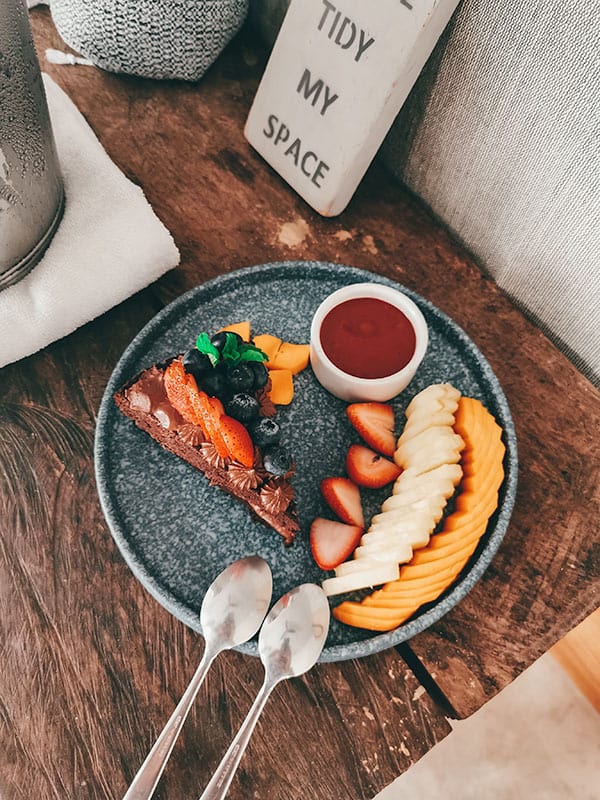 Breakfast plate with diced fruit