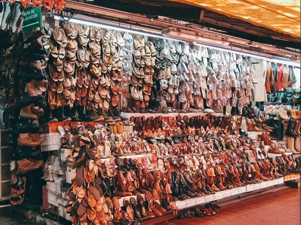 Shopping In Mexico - Shoe Stall In Market