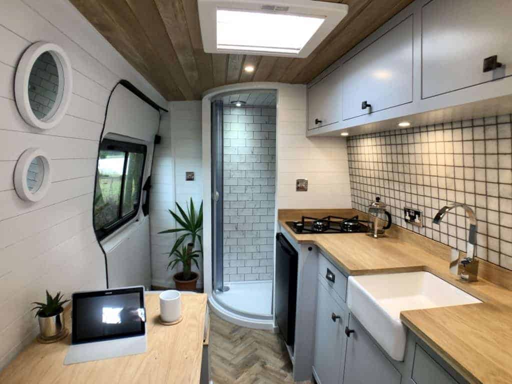 Shower stall in a camper van