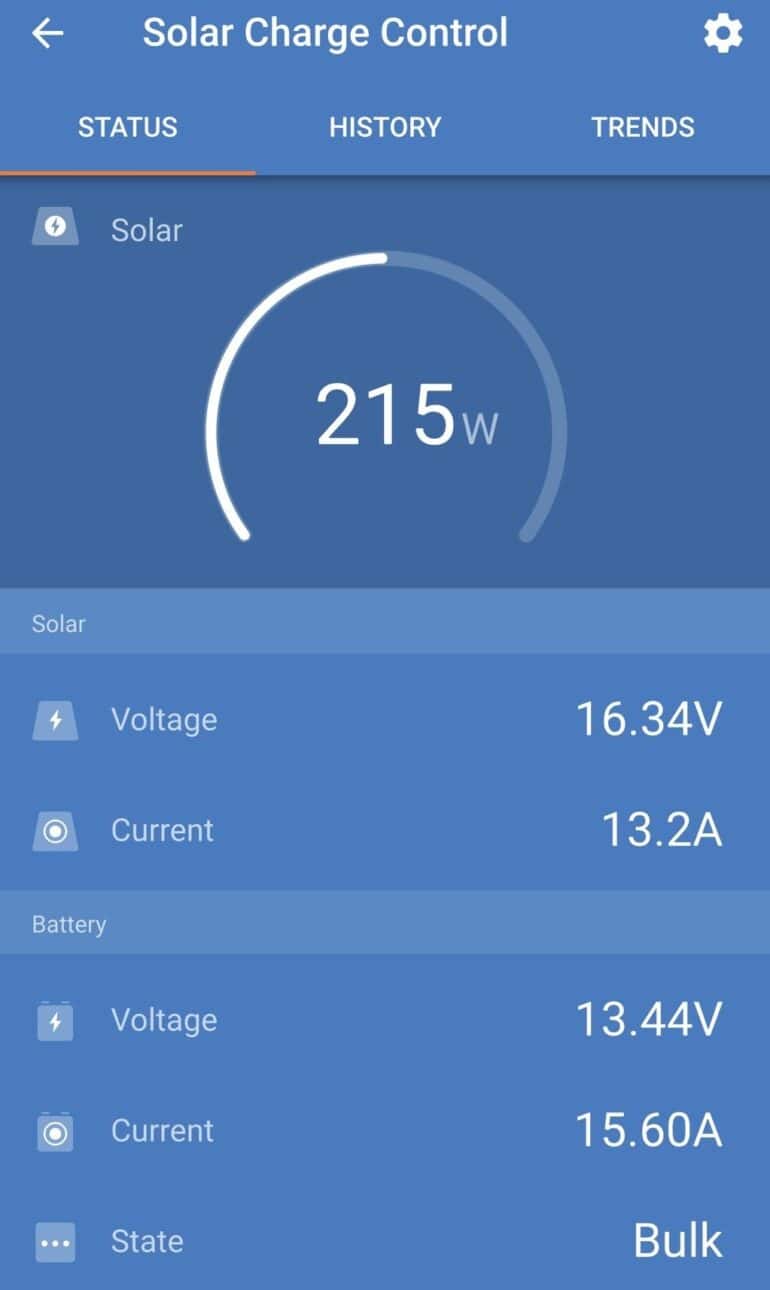 Solar Charge Controller Energy Harvesting Data On Smartphone