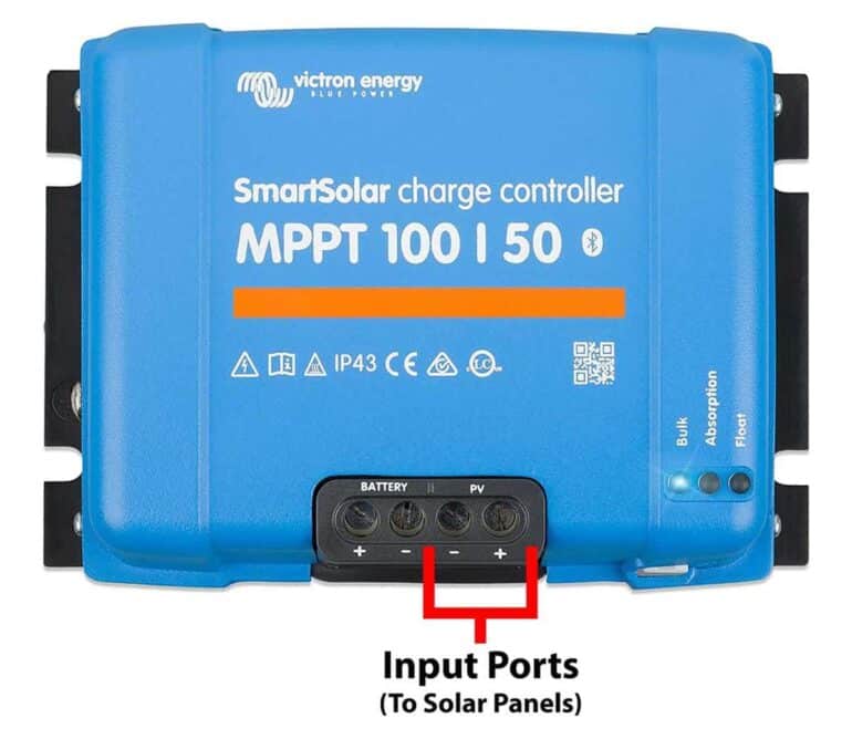 Image showing the solar input ports on a Victron solar charge controller