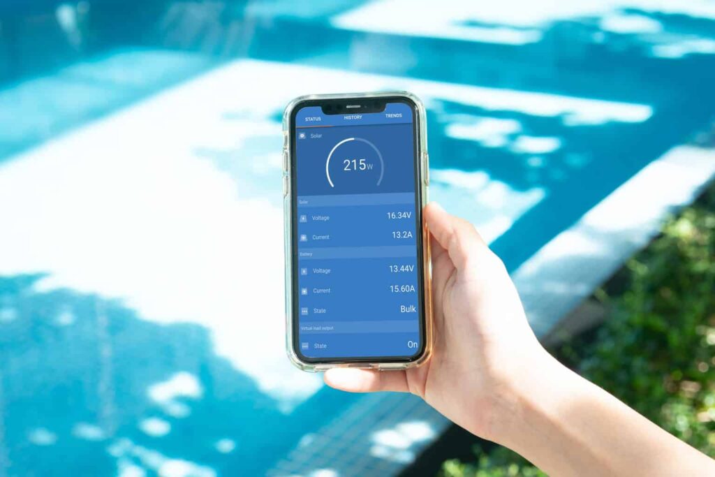 Smartphone displaying Victron's solar charge controller app