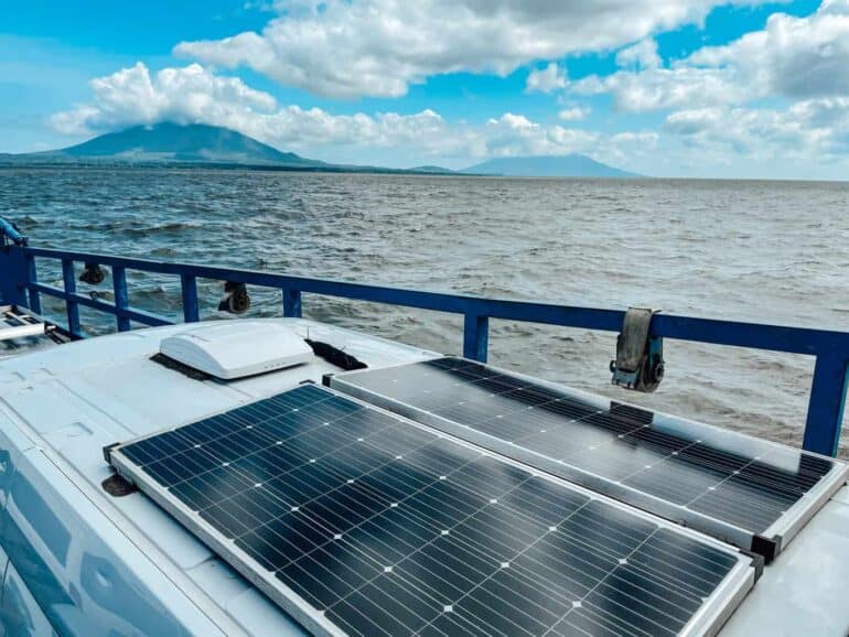 Two solar panels on a camper van