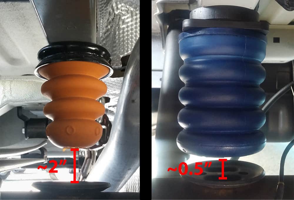 Comparing vehicle chassis clearance between a standard bump stop and a SumoSpring