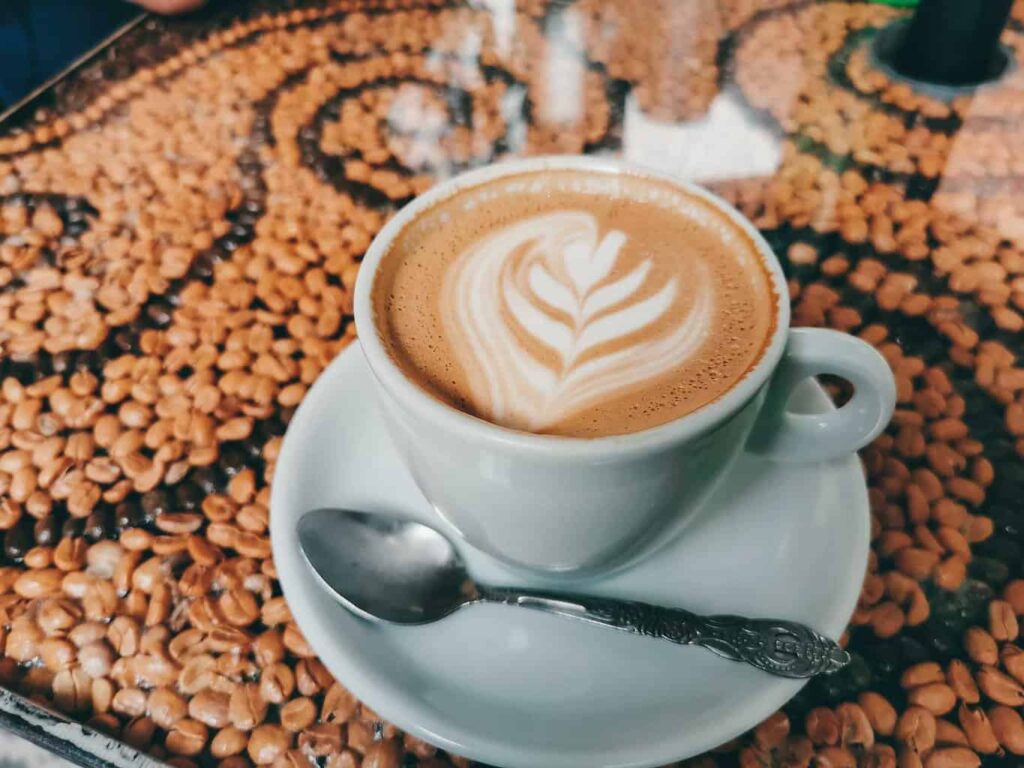 Cafe latte in a porcelain cup