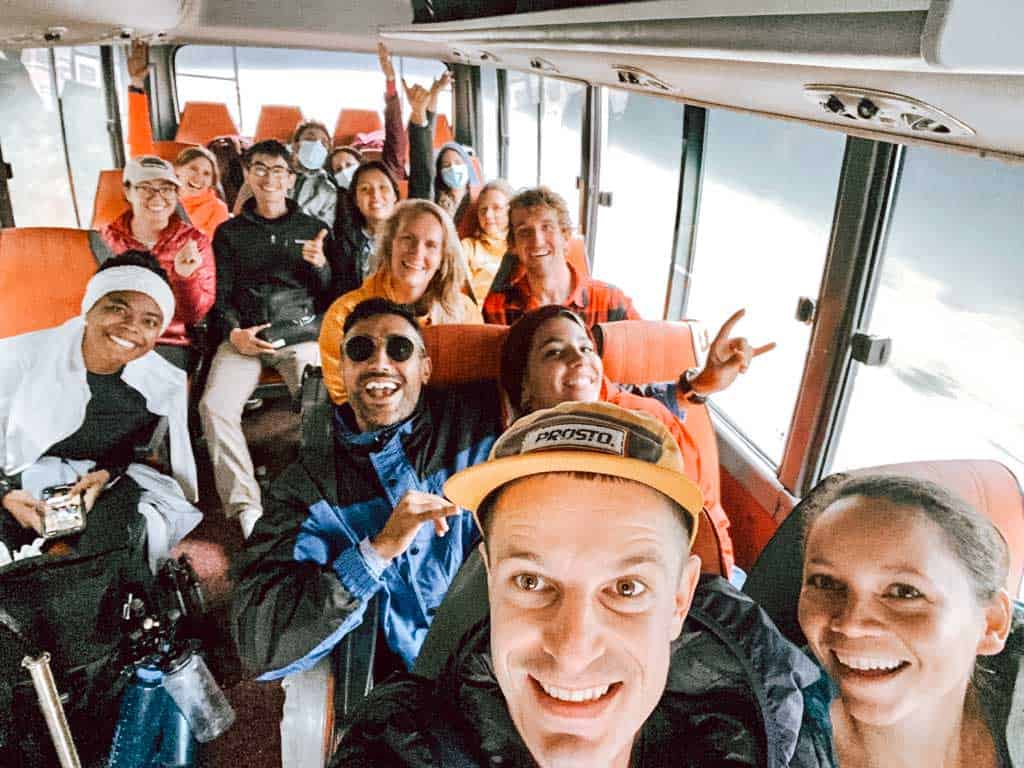 Group photo on bus to Acatenango Volcano