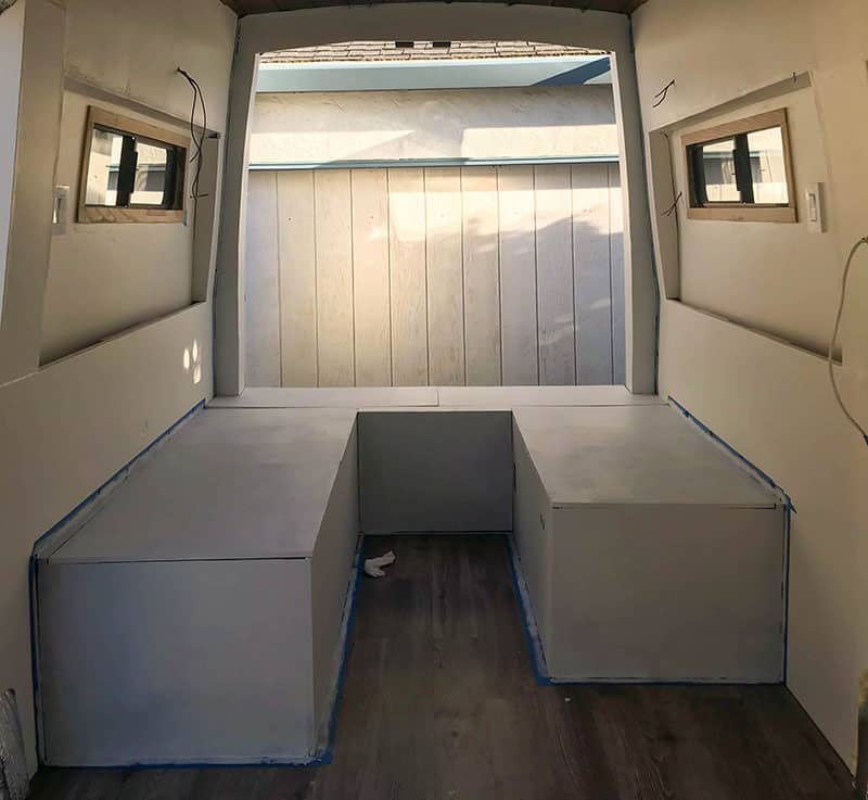 Completed camper van bed after painting