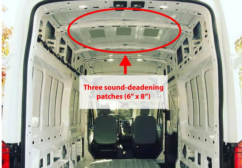 Adding three sound deadener patches to the van roof